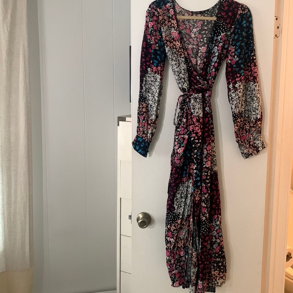 Multicolored floral wrap maxi dress